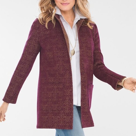 CHICOS Size 2 (12/14) Purple Gold Topper Jacket - Picture 1 of 8